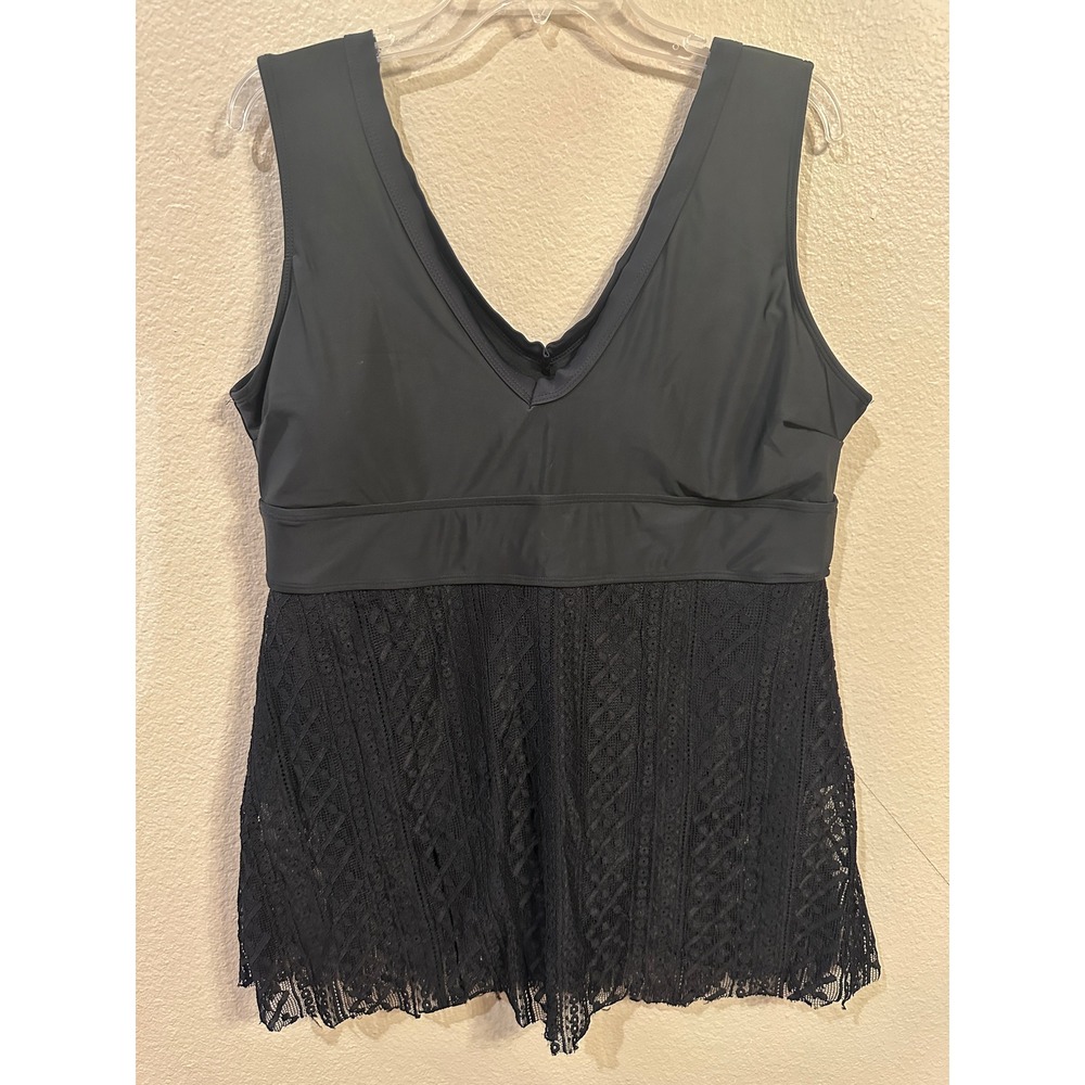 Black Swimdress Lace Tankini‎ Top Swimsuit Cover Up Beach Resort Vacation